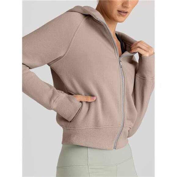 Women's Zip-Up Cropped Hoodie – Fleece Sweatshirt, Casual Hooded - Picture 4 of 7